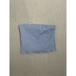 Wearever Women's Medium Smocked Tube Top Strapless Shirred Crop Blue Ruffled Hem